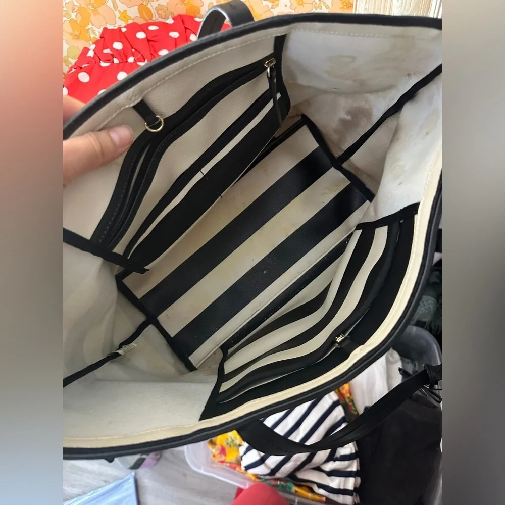 Kate Spade Black and White Striped Tote Bag